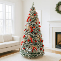 Штучна розкладна різдвяна ялинка 195 см прикрашена, складна новорічна ялинка з декором, густими гілками та стійкою металевою підставкою